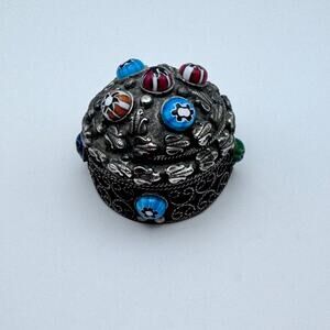 Vintage MILLEFIORI GLASS Silverplate Trinket Box